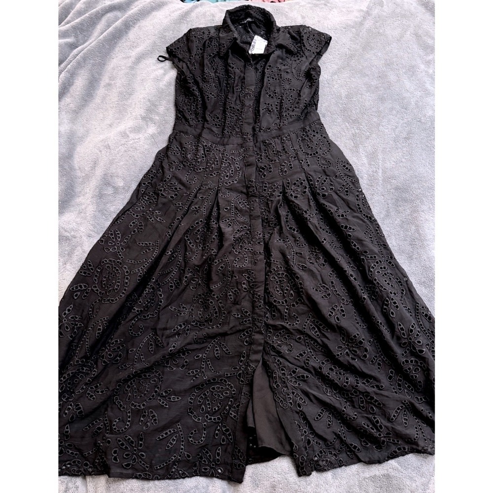 White House Black Market Eyelet Midi Shirtdress Womens 16 Black NWT 570324735 - Picture 3 of 7